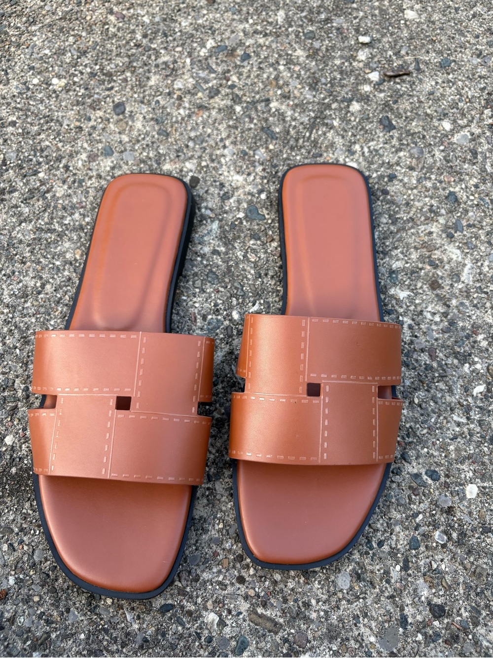 Womens Slide Sandals Size 10 Brown Cutout Square Toe Flat Mules